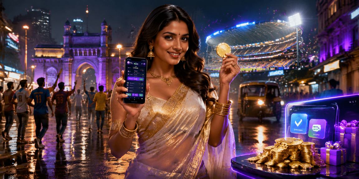 Young Indian woman enjoying cricket betting on mobile